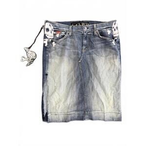 NWT New Vintage 7 for all Mankind x Great Wall Denim Skull Pencil Skirt 31